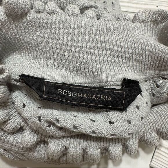 BCBGMAXAZRIA AXEL RUFFLE TRIM SLEEVELESS OPEN KNIT TOP BLOUSE LIGHT GRAY‎ MEDIUM - Picture 4 of 9